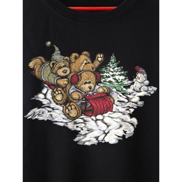 90s vintage teddy bear winter sleigh holiday graphic cotton pullover sweatshirt - Picture 8 of 9